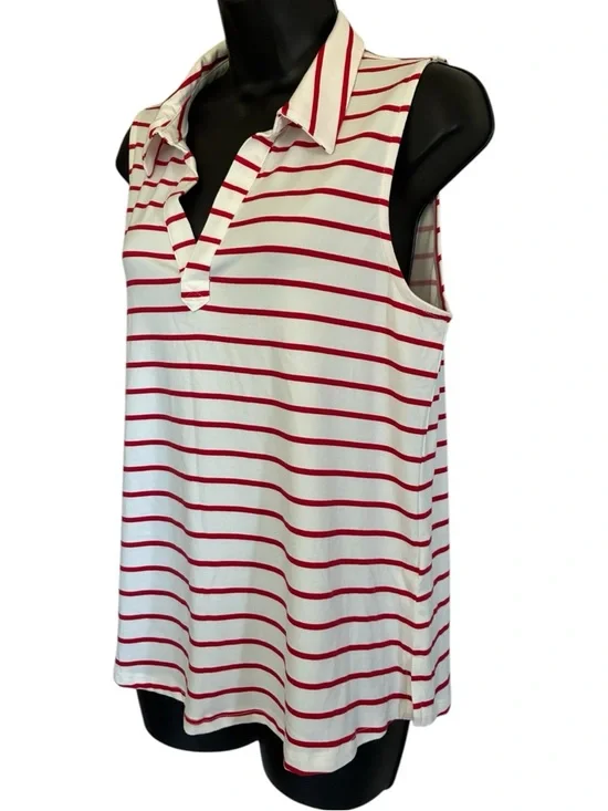 NWT Bobeau White Ivory Sleeveless Collared Top with Red Stripes Size M - Picture 2 of 6